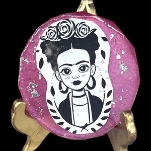 Frida Kahlo Coaster Epoxy resin Handmade pink